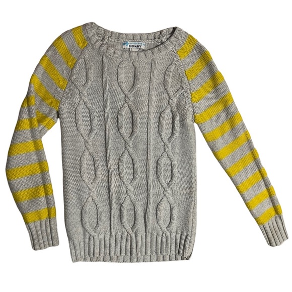 Old Navy | Yellow Striped Long Sleeves Cable knit Gray Cotton Sweater - Picture 14 of 14